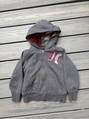 Hurley Kids' Charcoal Zip Hoodie with Red Logo